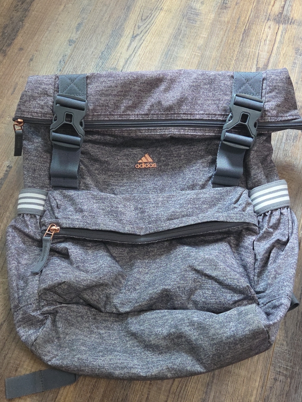 adidas Heather Gray Backpack with Rose Gold Accents